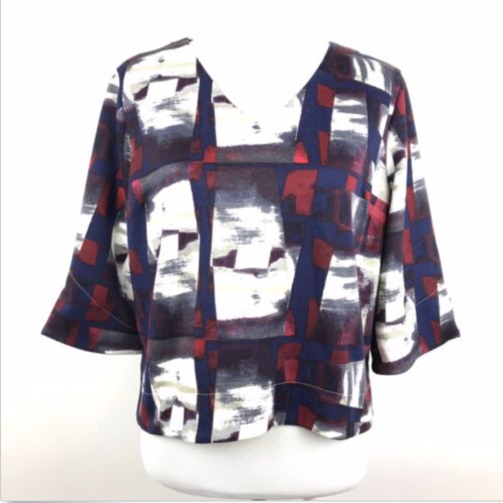 Bobeau Graphic Print Back Zipper Half Sleeve Shirt